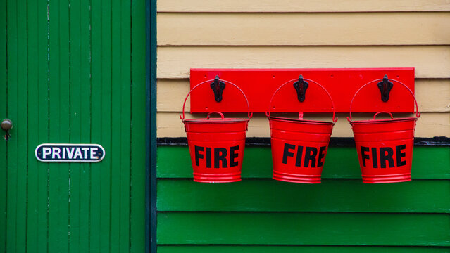 Fire buckets on the railway platform