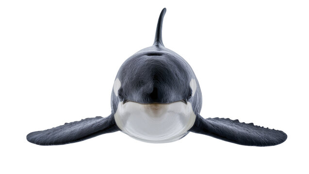 Orca whale front view with pectoral fins spread