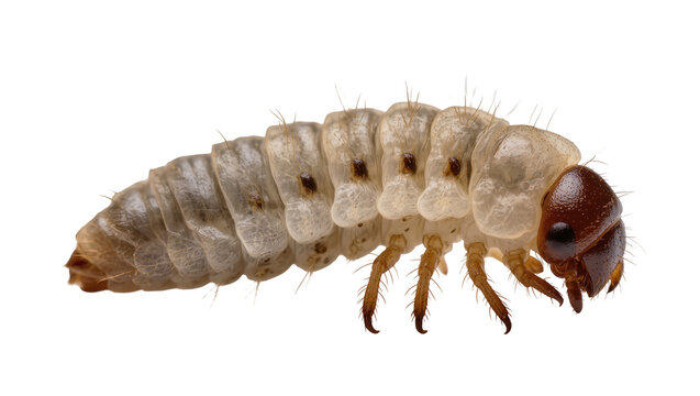 Grub larva with segmented body and brown head