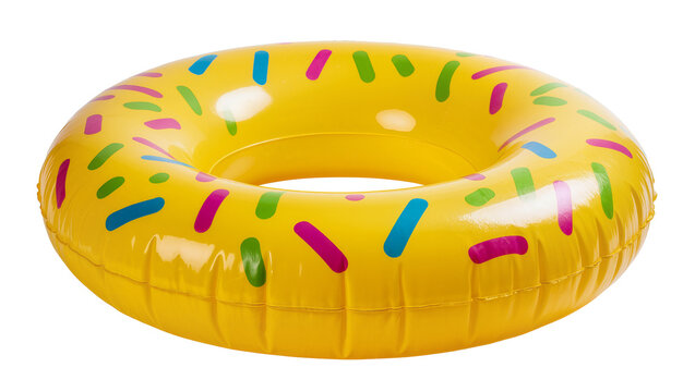 Yellow inflatable donut pool float with colorful sprinkles