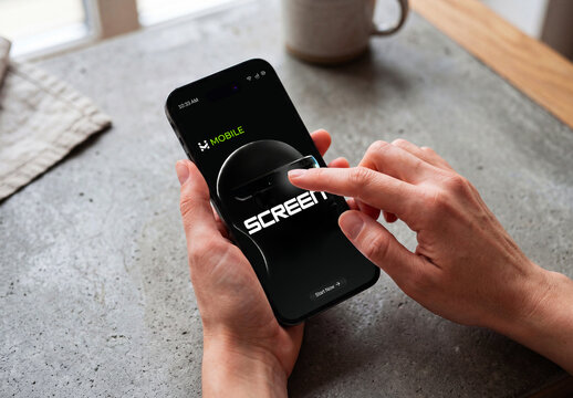Hand Holding Smartphone Screen Touch Mockup