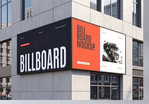 Modern Corner Building Outdoor Double Billboard Mockup