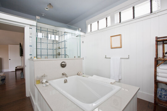 Bathroom, shower and tub in a Green Technology Home which is water and mold resistant in a Green