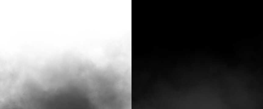 Atmospheric smoke texture overlay, ethereal white mist on black background, cinematic fog effect for creative compositing and design