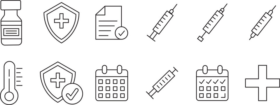 Modern medical certificate icon set in a minimalist style, featuring professional patient discharge and health report graphics.