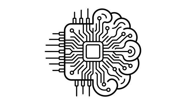 CPU microchip processing data into a human brain icon.