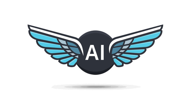 AI Wings Logo: Artificial Intelligence Symbol with Blue Wings on White Background