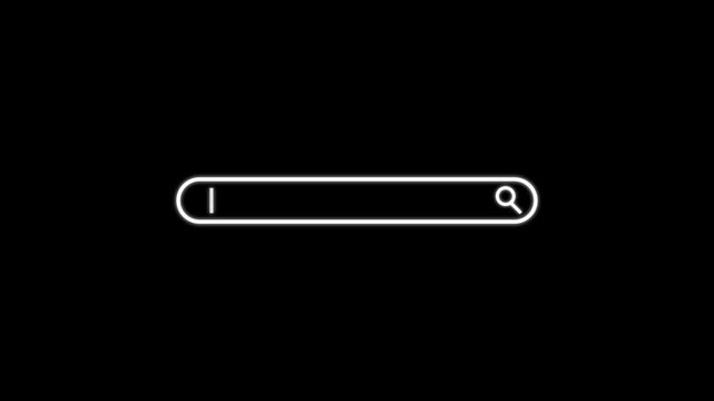 Web search icon animation.As the lens of the magnifying glass hovers over a search bar, a blinking cursor appears inside the bar, inviting interaction.