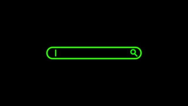 Web search icon animation.As the lens of the magnifying glass hovers over a search bar, a blinking cursor appears inside the bar, inviting interaction.