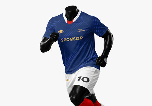 Running Soccer Jersey Kit Mockup on Male Mannequin