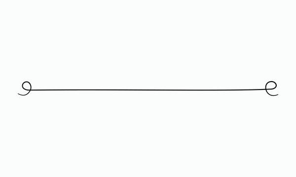 Minimalist hand drawn line divider with swirl ends for decorative page border design element isolated on white background useful for elegant wedding invitation scroll and vintage book ornamentation.