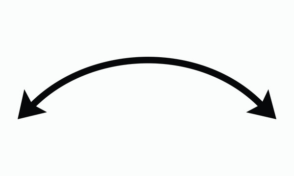 Curved arch arrow icon with sharp triangular pointers at both ends indicating bidirectional movement or flow isolated on white background perfect for conceptual diagrams or user interface design.