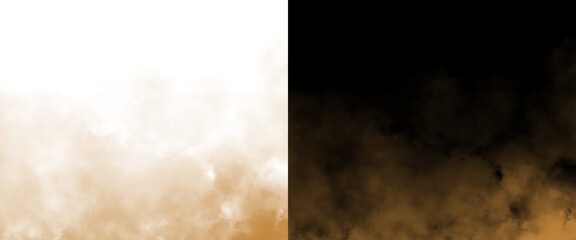 Obraz premium Atmospheric smoke and fog texture overlay, ethereal golden mist on black and white backgrounds, cinematic vapor clouds for creative compositing