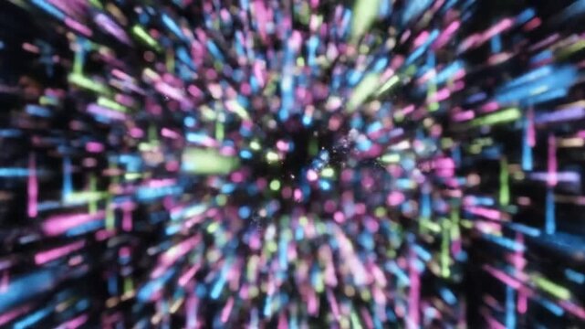 Abstract vertical glowing neon light streaks on black background