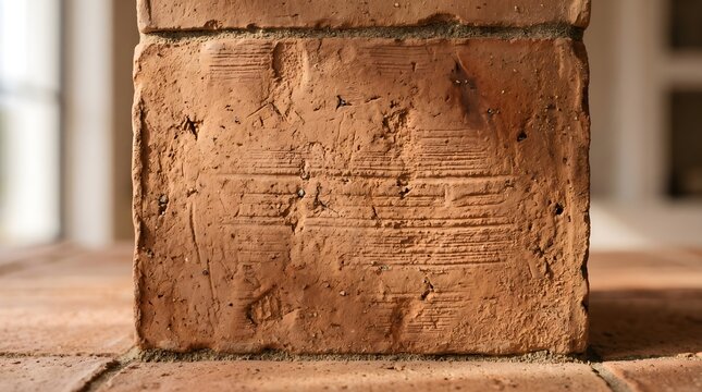 Detailed macro texture of a handcrafted clay terracotta tile