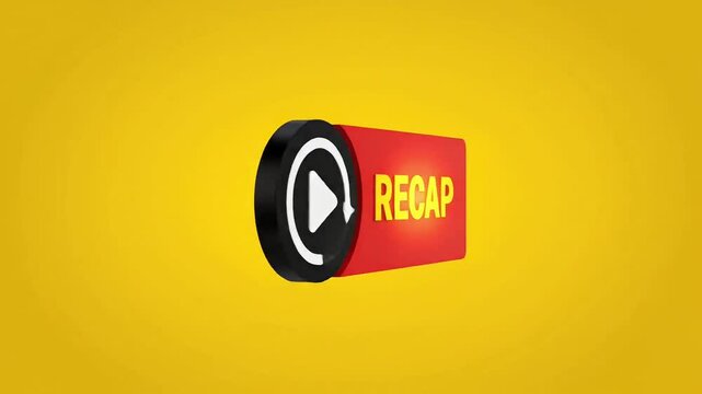 Bright recap animation with circular play button and bold yellow text on vibrant background for
