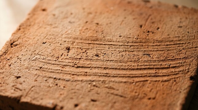 Detailed macro texture of a handcrafted clay terracotta tile