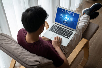AI ethics responsibility standard law and rules on computer screen provide report of AI ethic...