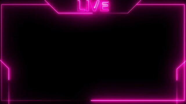 live streaming neon text frame animation box frame neon frame live streaming game live Stream overlay animation for live streaming video Titles futuristic hud frame with facecam 4k