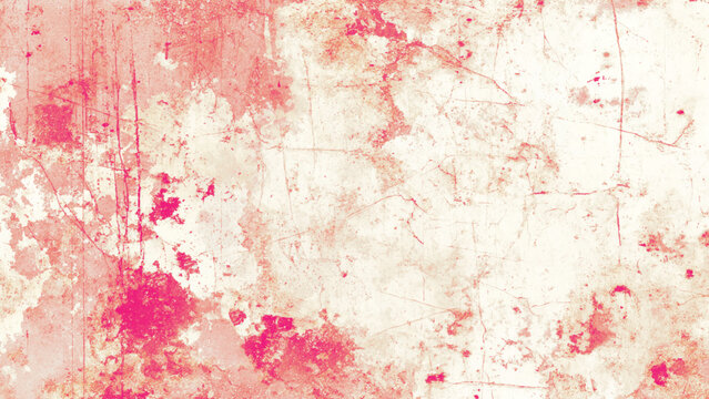 abstract grunge background with distressed red, pink and beige tones featuring splatters, smudges and weathered artistic texture