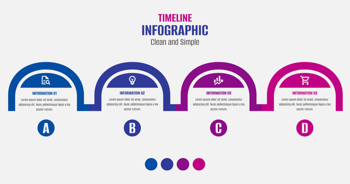 Simple and colorful timeline infographics options banner. Four options infographic. Four items infographic. 4 steps infographic. 
