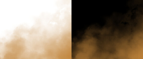Cinematic golden smoke texture set, ethereal amber mist on black and white backgrounds, atmospheric dust and vapor clouds for overlay effects © Motion Mania