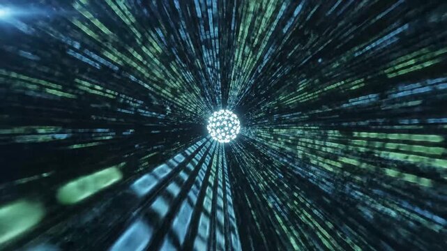 Abstract binary code data tunnel with vibrant motion blur