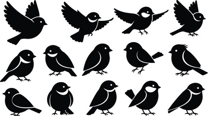 Professional Small Songbird Silhouette Vector Set Featuring Various Flying and Perched Poses for Nature Branding and Graphic Design Projects © MsDesignPro