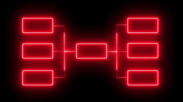 Animation of neon glowing team Tournament bracket templates isolated on black background. Championship bracket schedule for soccer, football, basketball, baseball