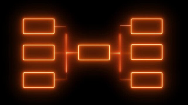 Animation of neon glowing team Tournament bracket templates isolated on black background. Championship bracket schedule for soccer, football, basketball, baseball