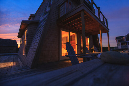 Vacation home at sunset on Block Island
