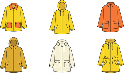 Winter Jacket and Hooded Coat Icon Collection with Warm Outerwear Apparel Designs and Fashion Vector Illustrations © Mstferdoshi