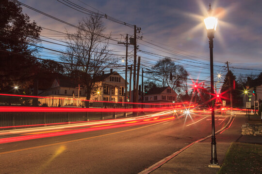 Light trails on intersection of Pleasant Street and Route 16