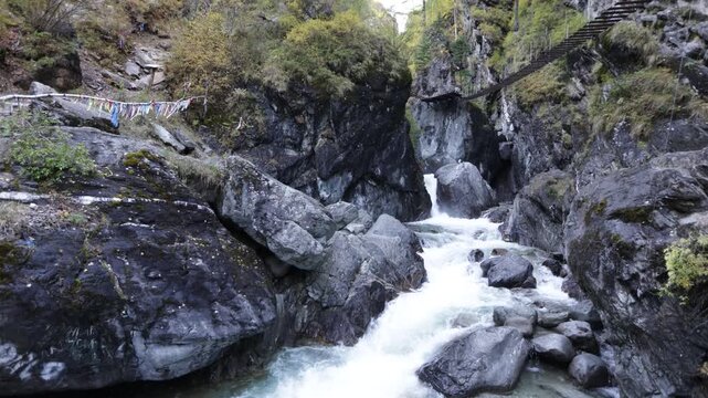 
Beautiful landscape with a waterfall. Russia, Buryatia, Arshan