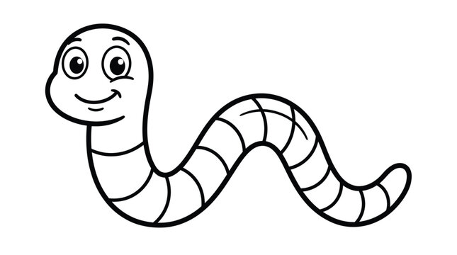 Cute cartoon earthworm vector graphic illustration featuring bold black outlines on a clean white background