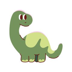 Cute green dinosaur vector illustration. Kawaii brontosaurus cartoon character doodle isolated on white background. © Nattapol