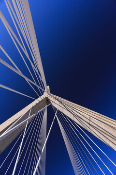 Detail of the cabling and tower on the bridge, Leonard P. Zakim Bunker Hill Memorial Bridge