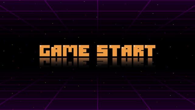 GAME START. pixel art 8 bit. retro game. for game assets in vector illustrations. arcade gaming.