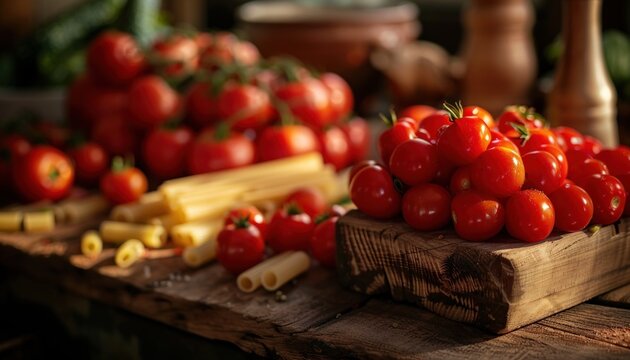 Rustic tomato and pasta display