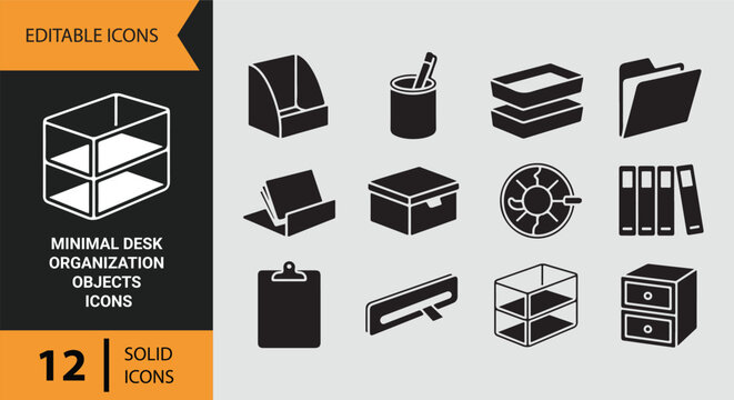 Minimal Desk Organization Objects for Clean Workspace and Productivity Icons