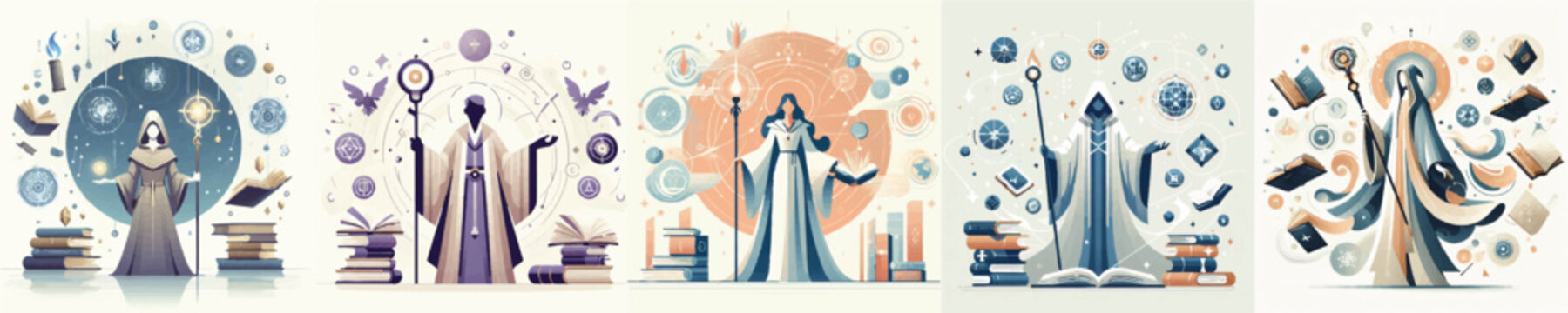 Vector of a powerful sorceress holding an ornate staff