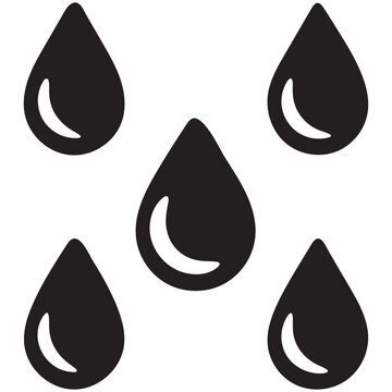 Five black water drop icons arrangement isolated on white background flat vector artwork.