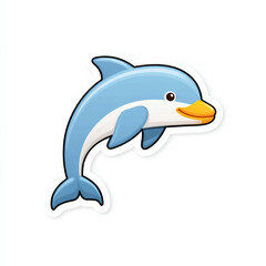 Obraz premium Cartoon dolphin with blue and white body and yellow snout on white background