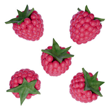 Raspberry 3d Render Set Collection Isolated on White Background