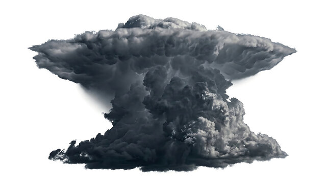 Dramatic dark thundercloud isolated on a clean white background with atmosphere