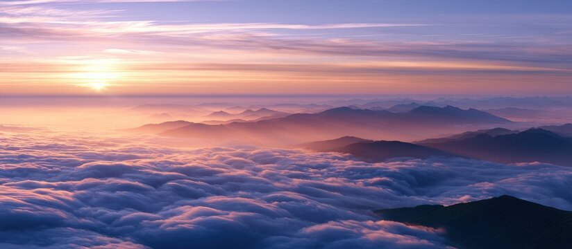 幻想的な雲海と朝焼けに染まる山岳風景のパノラマ背景｜Dreamy Mountain Landscape Above the Clouds at Sunrise