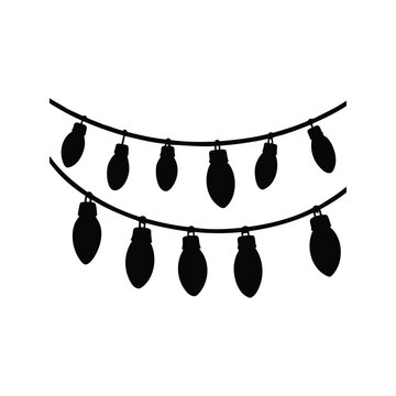 black and white string light silhouette vector illustration design, christmas lights hanging silhouette vector illustration