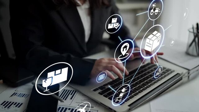 Goods delivery tracking icons show shipping, goods delivery routes, and loFunnelics monitoring. Goods delivery tracking ensures timely goods delivery, secure handling, and accurate tracking. Funnel