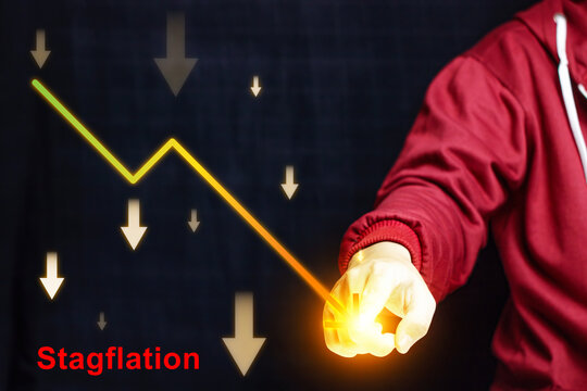 Stagflation and Economic Recession Concept with Falling Arrow Chart. representing economic stagflation, financial crisis, and market crash.