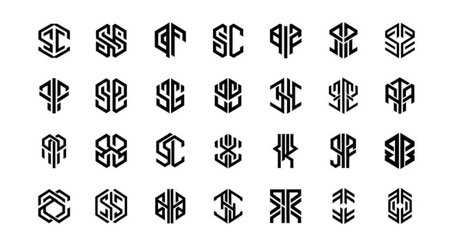 Hexagonal Monogram Logos Collection - Modern Geometric Letter Designs